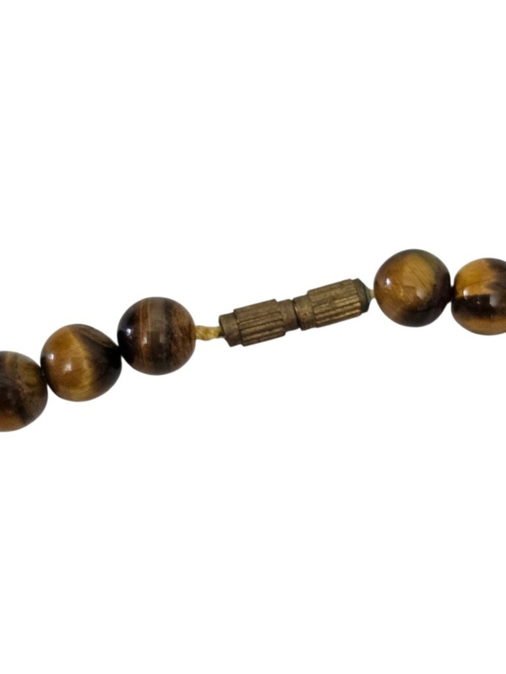 Tiger Eye Beaded Necklace Brown Gold Round Gemstone Beads Vintage Style Screw... - Picture 4 of 8